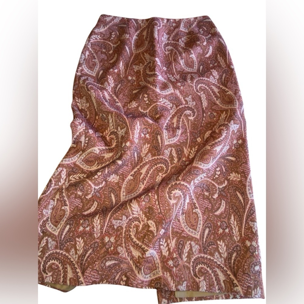 Vintage Parisian Tapestry Skirt Women's 12 Red Brown Winter 90s Fall Art Avant - Picture 2 of 9